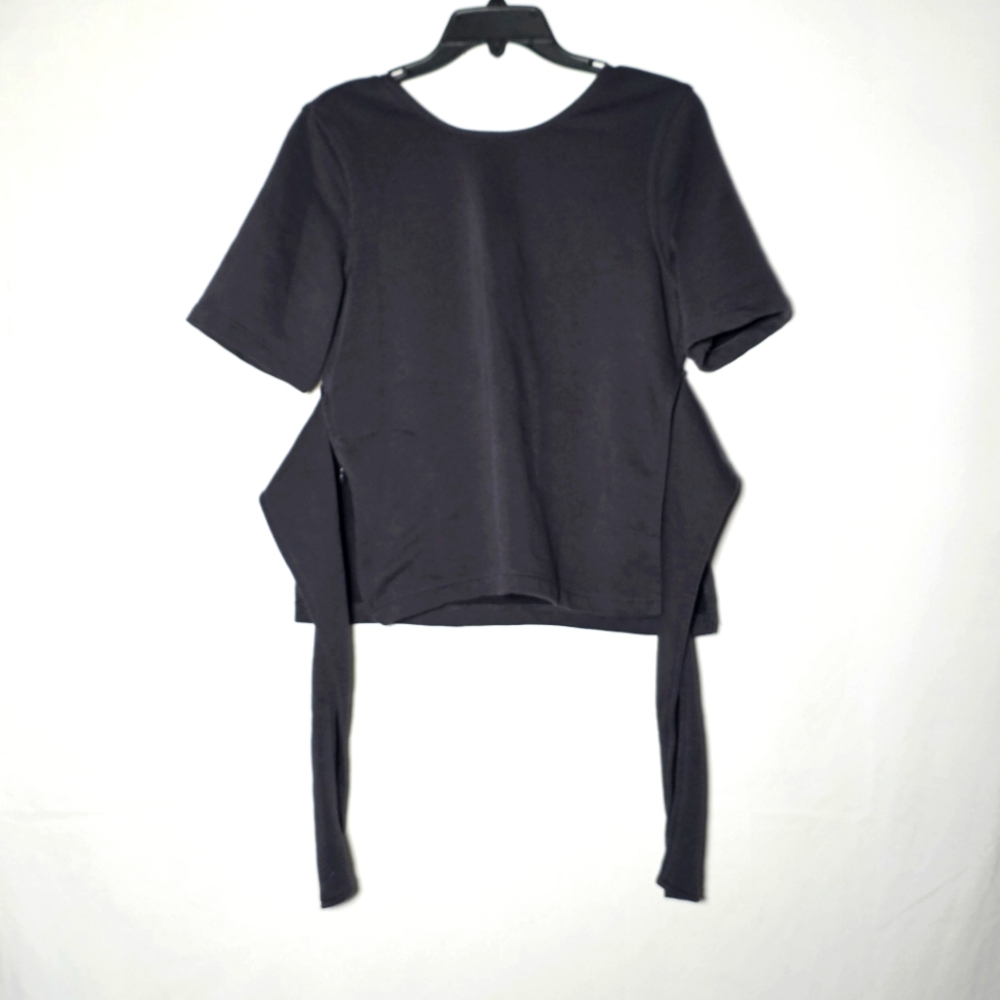 Black Women's Short Sleeve Tie-Back Top